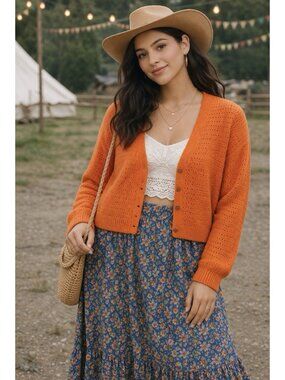 Madewell Knit Crotchet Cardigan Button Front Coral XXS Cotton NWT Cottage Core